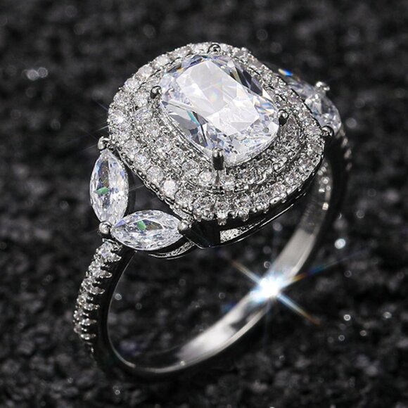 🌸Crystal Shiny Large Oval Macro Pave Wedding Romantic Ring for Women, K872 - Picture 1 of 10